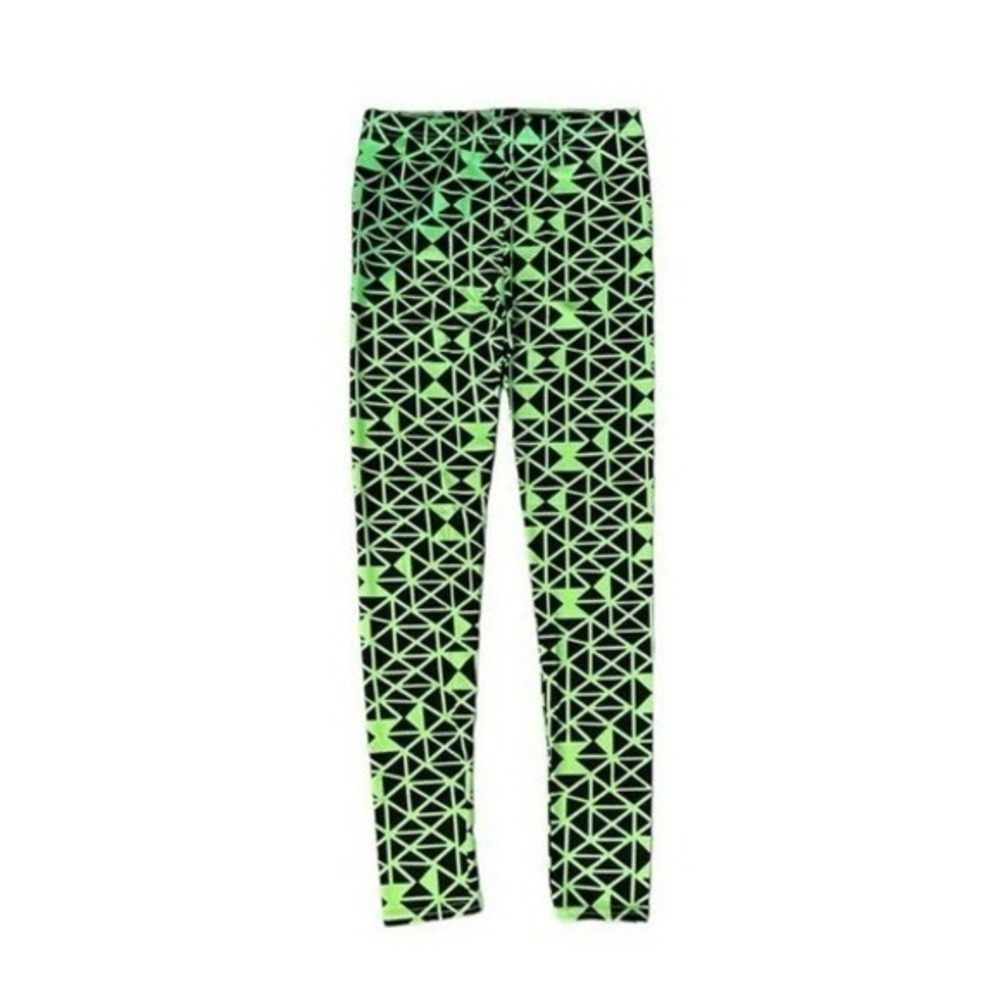 Nollia Seamless Leggings Neon Green Black Geometric Shape Pattern Stretch S/M‎
